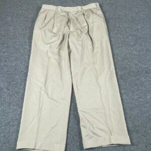 VTG Brooks Brothers Pants Mens 34x28 Beige Wool Double Pleated Cuffed USA Retro